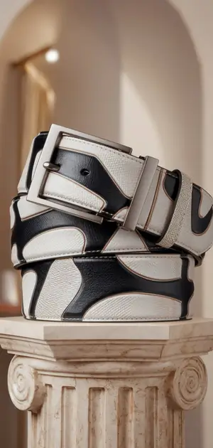 Black and white abstract patterned men's belt