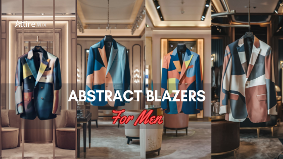 Assorted abstract blazers for men on display in a luxurious setting