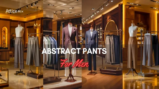 Collection of abstract pants for men in a luxury retail environment