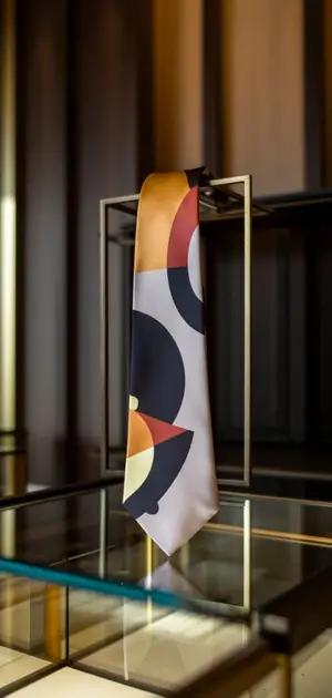 Minimalist abstract tie on display