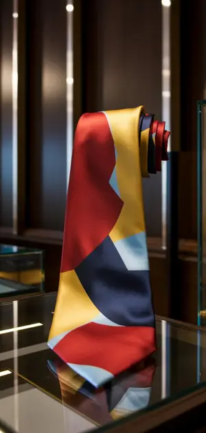 Geometric pattern tie in showcase