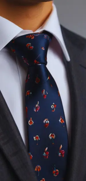 Slim tie in navy with matching pocket square and tie bar