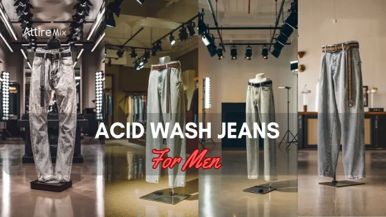 Compilation of Acid wash Jeans For men styles displayed in modern setups for men
