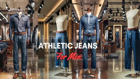 A display of athletic jeans for men in a stylish showroom