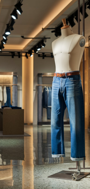 Slim-fit athletic jeans showcased in a minimalist setting