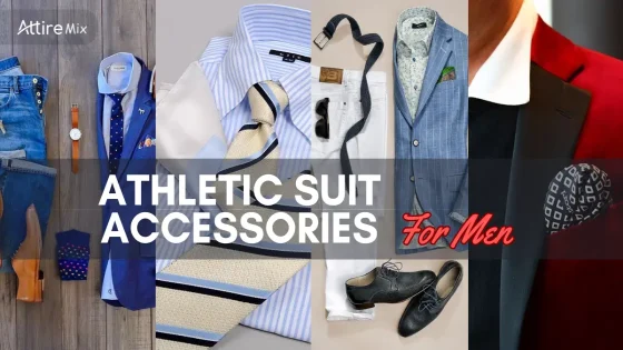 A collection of men’s athletic suit accessories with ties, belts, shirts, shoes, and pocket squares.