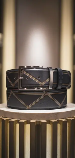 Elegant black belt with X pattern and metallic buckle