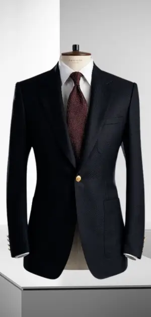 Black formal suit with a white shirt and maroon tie, showcasing a tailored fit suit for men black.