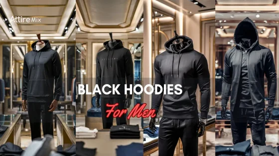 Black hoodies for men displayed in a luxury store setting