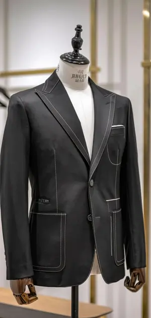 Black tailored Jacket with contrast stitching for men