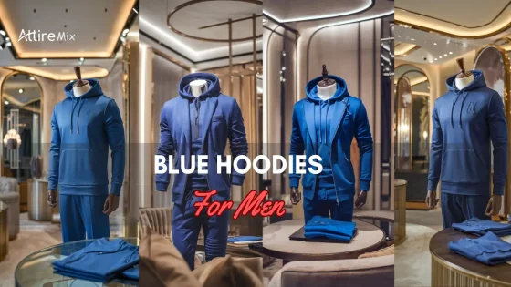 Collage of different blue hoodies for men