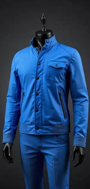 Vibrant blue jacket with zip pockets and high collar