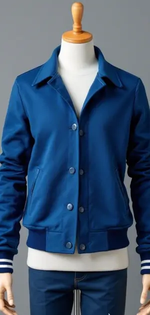 Classic blue bomber jacket with button closure