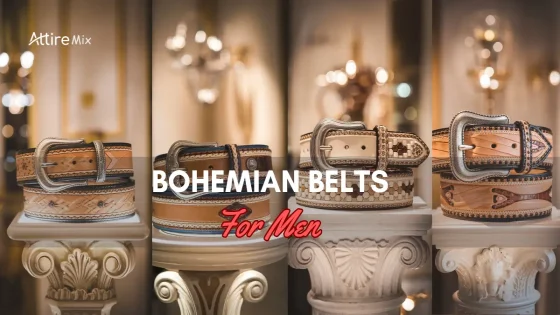 Assortment of bohemian belts for men on display in a luxurious setting