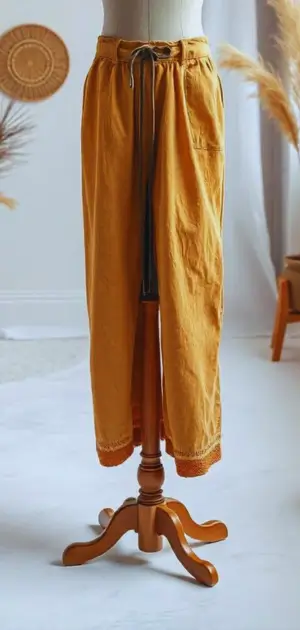 Festival-ready bohemian pants in bold colors and patterns.