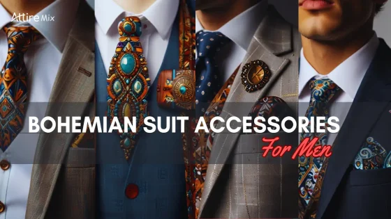 Bohemian groom attire with floral pocket square and bolo tie