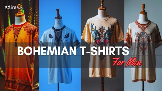 Men's bohemian t-shirts with earthy tones and bold prints