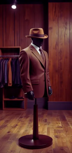A man wearing a wide-brim brown hat with a business suit