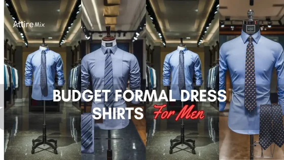Budget Formal Dress Shirts For men shirts displayed on mannequins in a stylish clothing store.