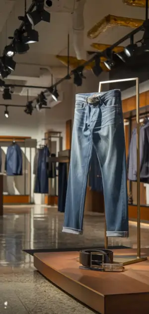 Light blue jeans on a mannequin in a casual retail store