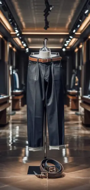Dark blue jeans on a mannequin in a retail store
