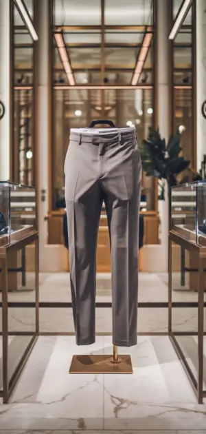 Sophisticated gray trousers on display in a high-end store