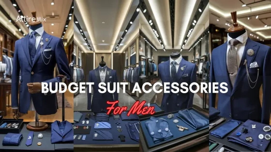 Collage of Budget Suit Accessories For men with accessories, including ties, pins, and pocket squares.