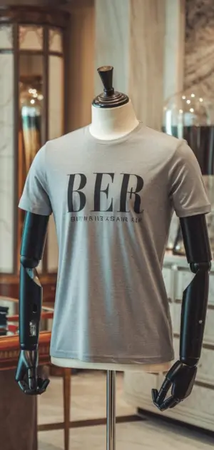 Simple grey 'BER' budget t-shirt on display