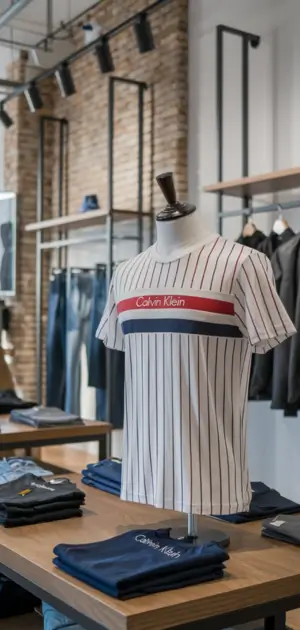 Striped Calvin Klein t-shirt on display in a store