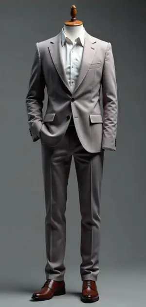 Light grey slim-fit blazer with white shirt and brown dress shoes