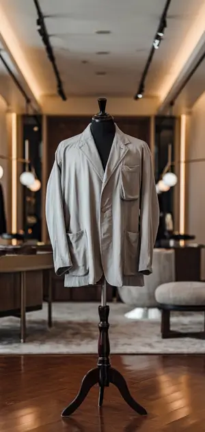 Light gray blazer displayed in a casual setting.