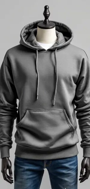 Plain dark grey hoodie with no visible designs or logos
