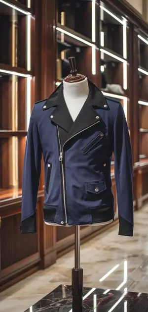 Men's biker jacket with zipper details.