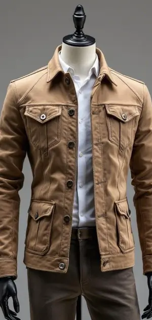 Khaki casual jacket with white shirt