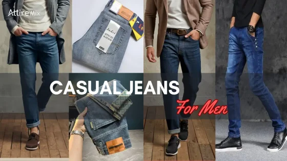 business casual jeans for men and A collection of casual jeans for men styled with various outfits and shoes.
