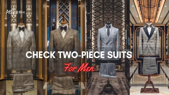 Collection of Check Two-Piece Suits for men in a men's boutique