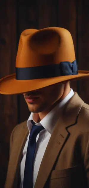 Homburg hat styling with formal overcoat