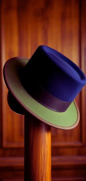Men’s navy fedora with a leather band detail