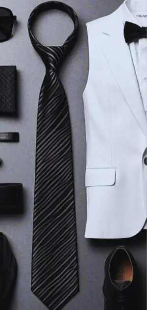 Close-up of silk ties and cufflinks for white suits