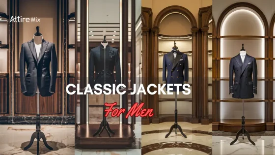Collage of Classic Jackets For men, including navy designs