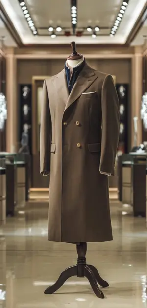 Classic brown coat displayed in a luxury store