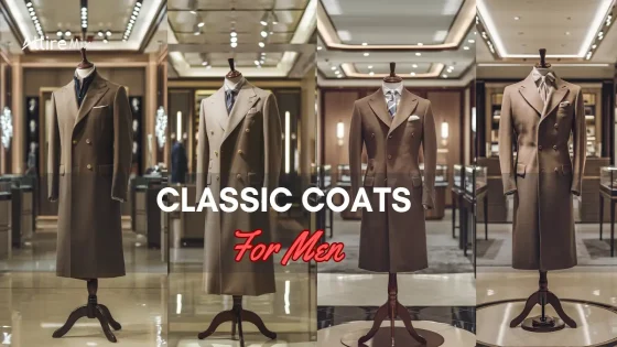 Collection of Classic Coats For men displayed on mannequins