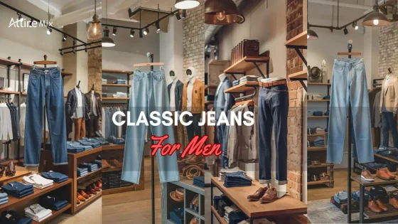 Display of Classic Jeans For men in a stylish retail clothing store