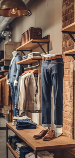 Mid-wash jeans displayed in a classic retail setting