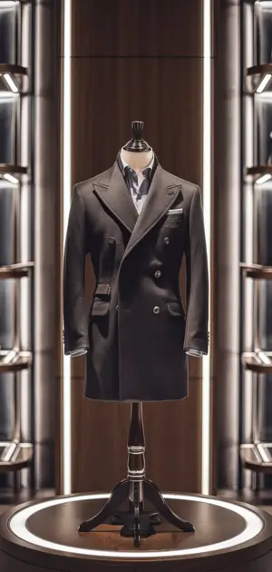 Classic dark casual coat displayed on a mannequin