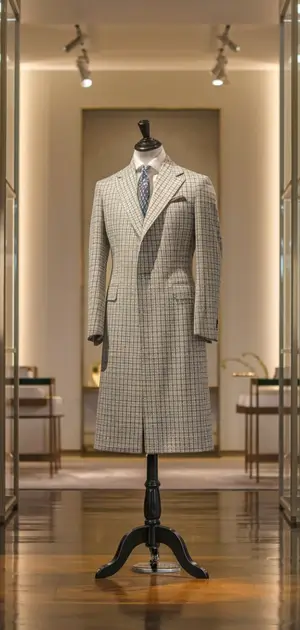Light checkered spring coat with formal cut