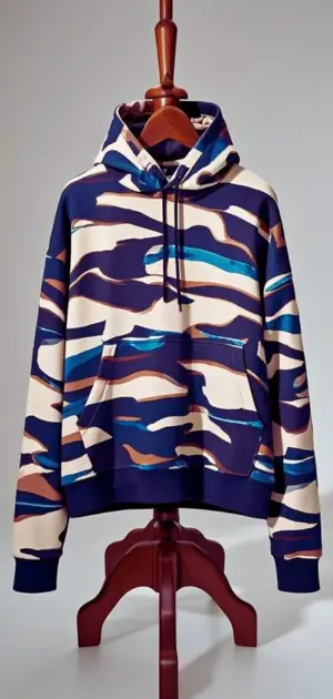Men’s oversized hoodie with abstract graphics.