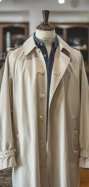 Beige cotton coat with button details and epaulets