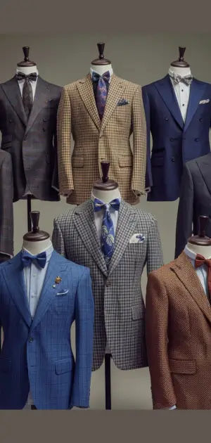 Mannequins wearing men’s cotton formal suits in diverse color options to choose the best formal coat suit for men.