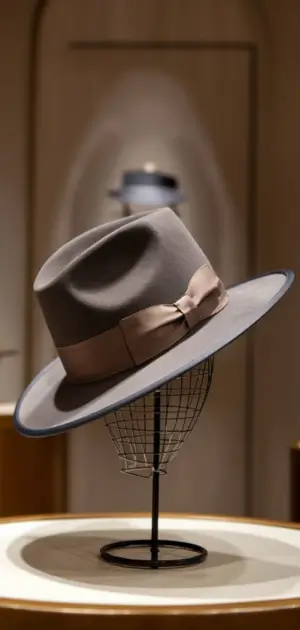 Various designer hats for men in a store